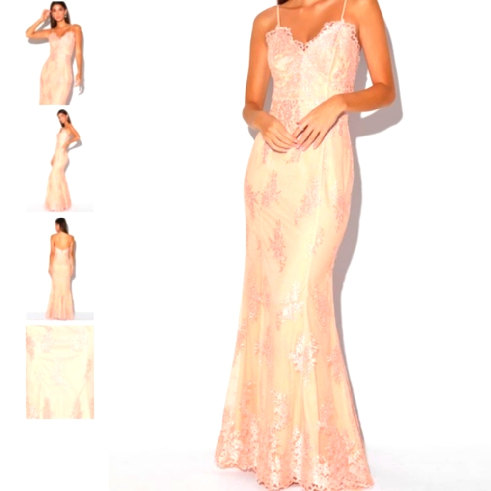 LULU's Blush Embroidered Maxi Evening Gown Small